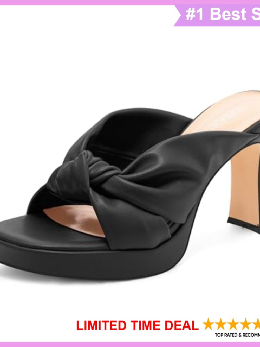 Faux Leather Platform Heeled Mules Knotted Block Heel Sandals